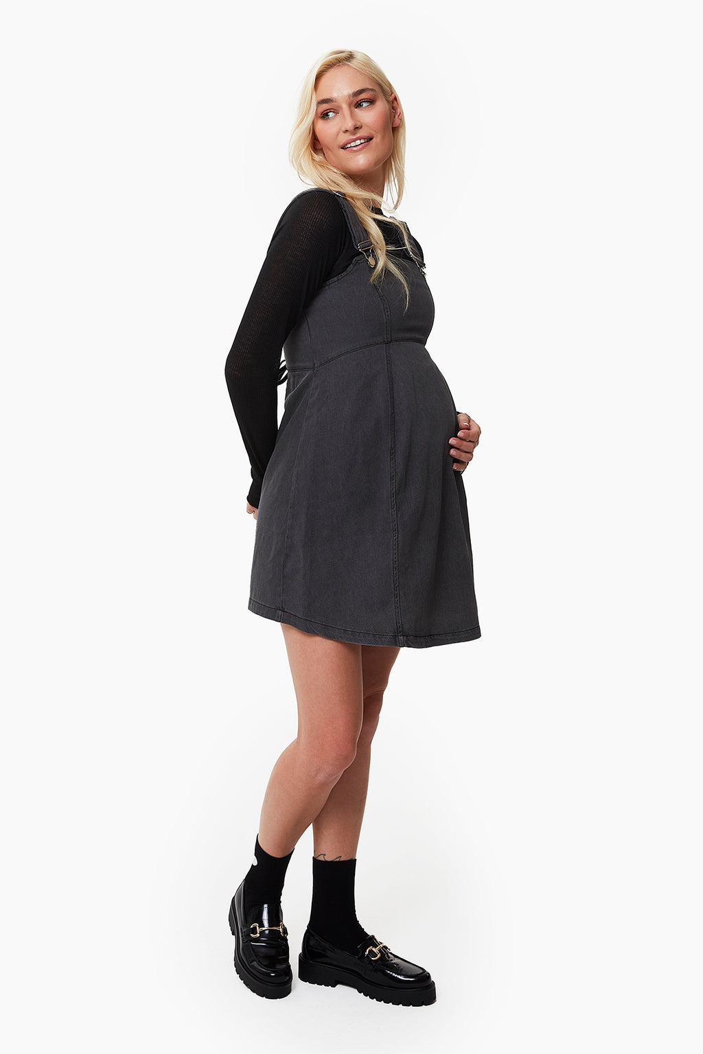 Lily Denim Hamile Elbise koyu gri yandan görünüm