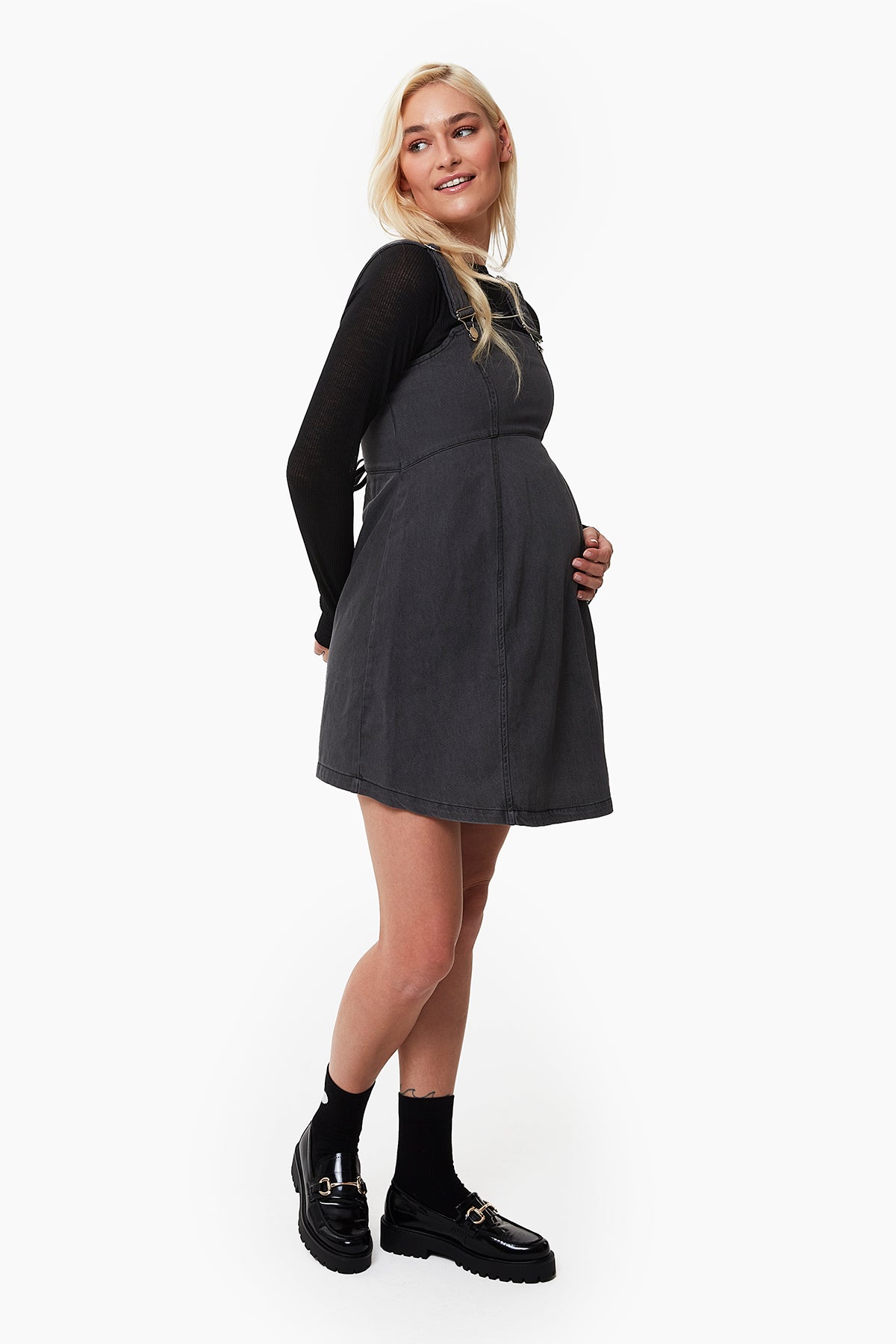 Lily Denim Hamile Elbise koyu gri yandan görünüm