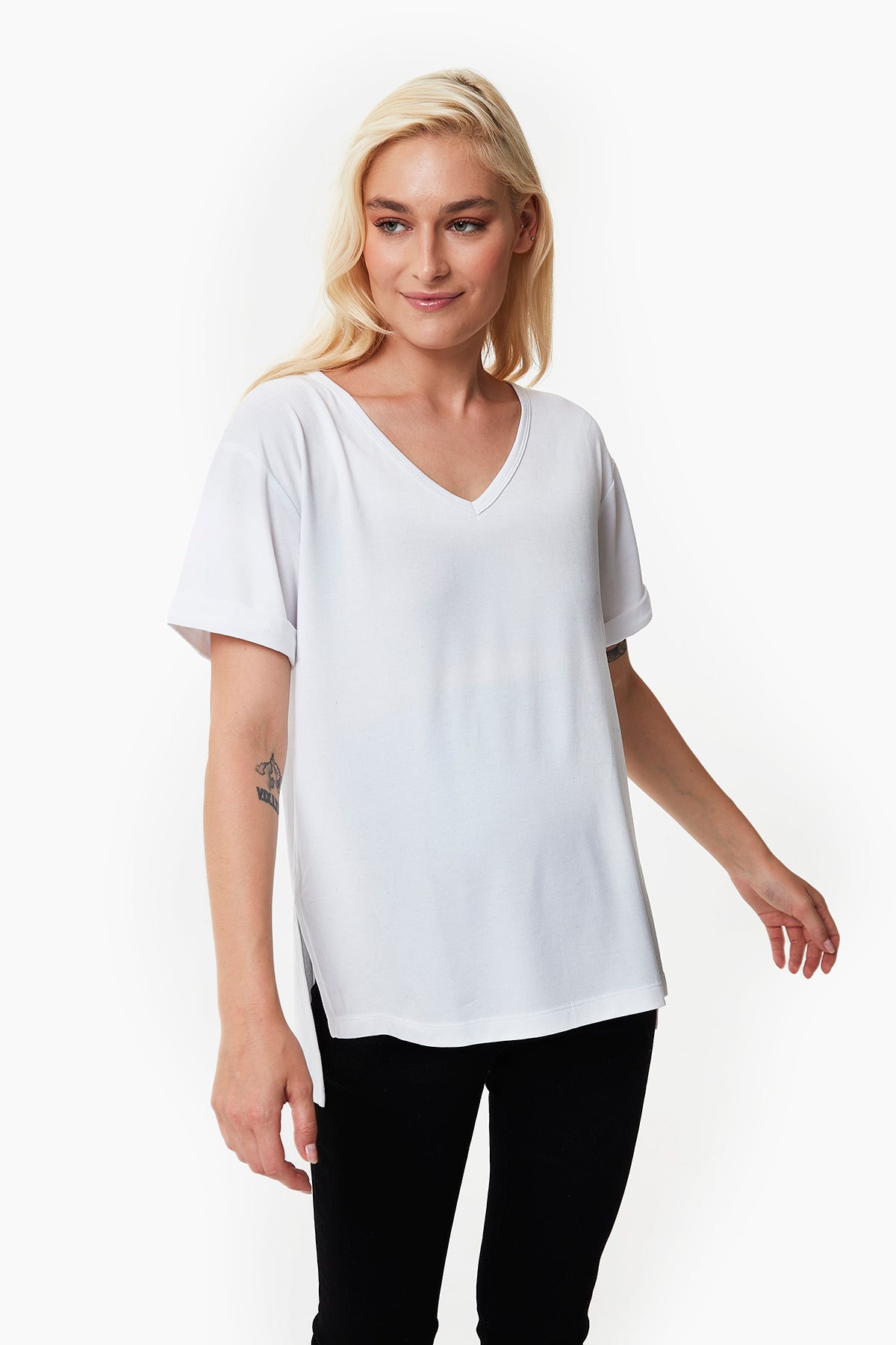 Aura V yaka hamile t-Shirt beyaz önden görünüm