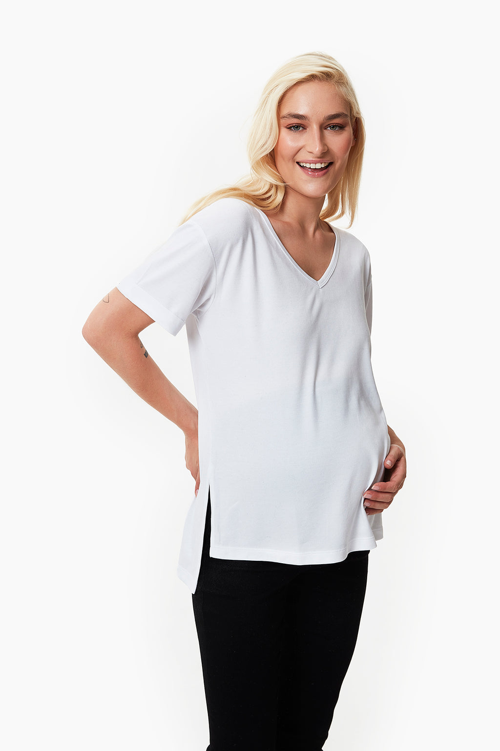 Aura V yaka hamile t-Shirt beyaz önden görünüm