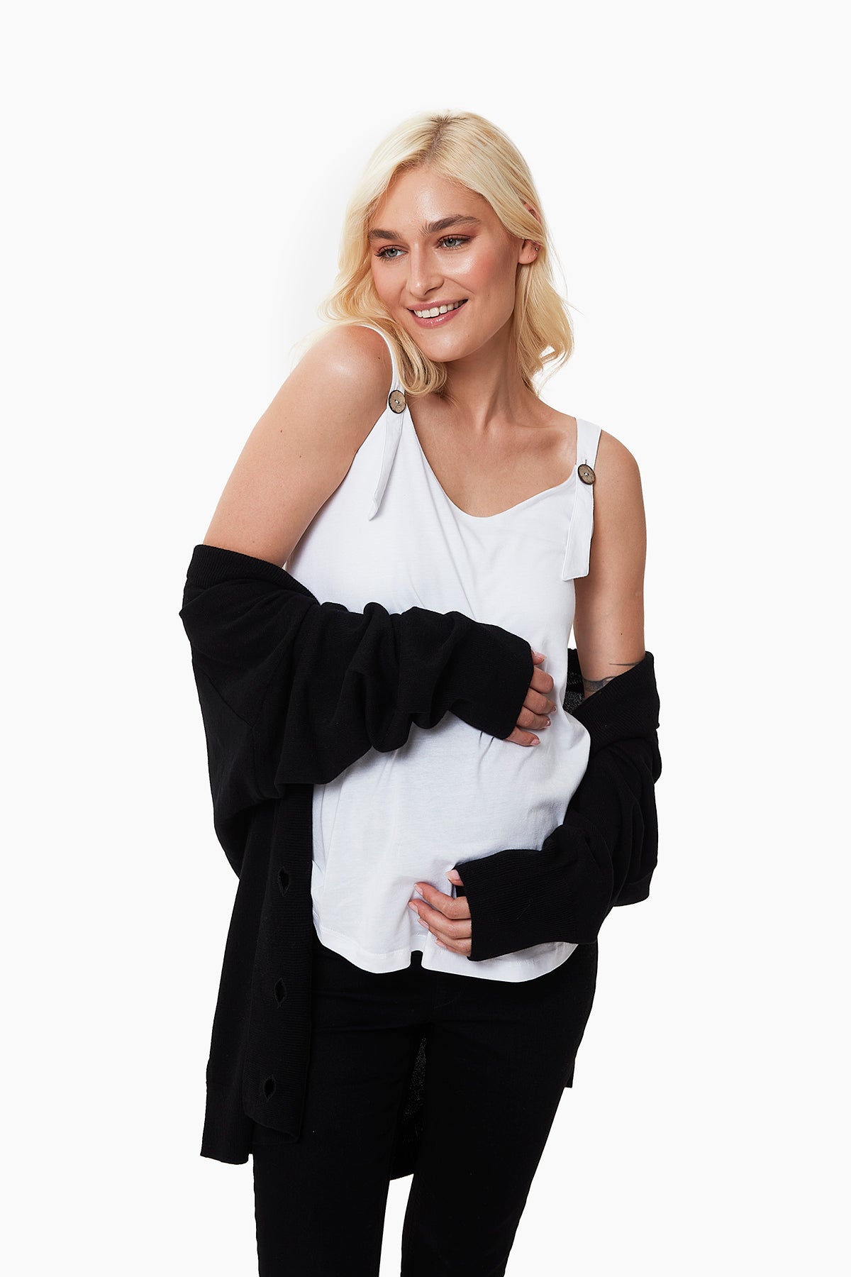 Emery Düğme Detaylı Hamile Atlet Beyaz önden görünüm