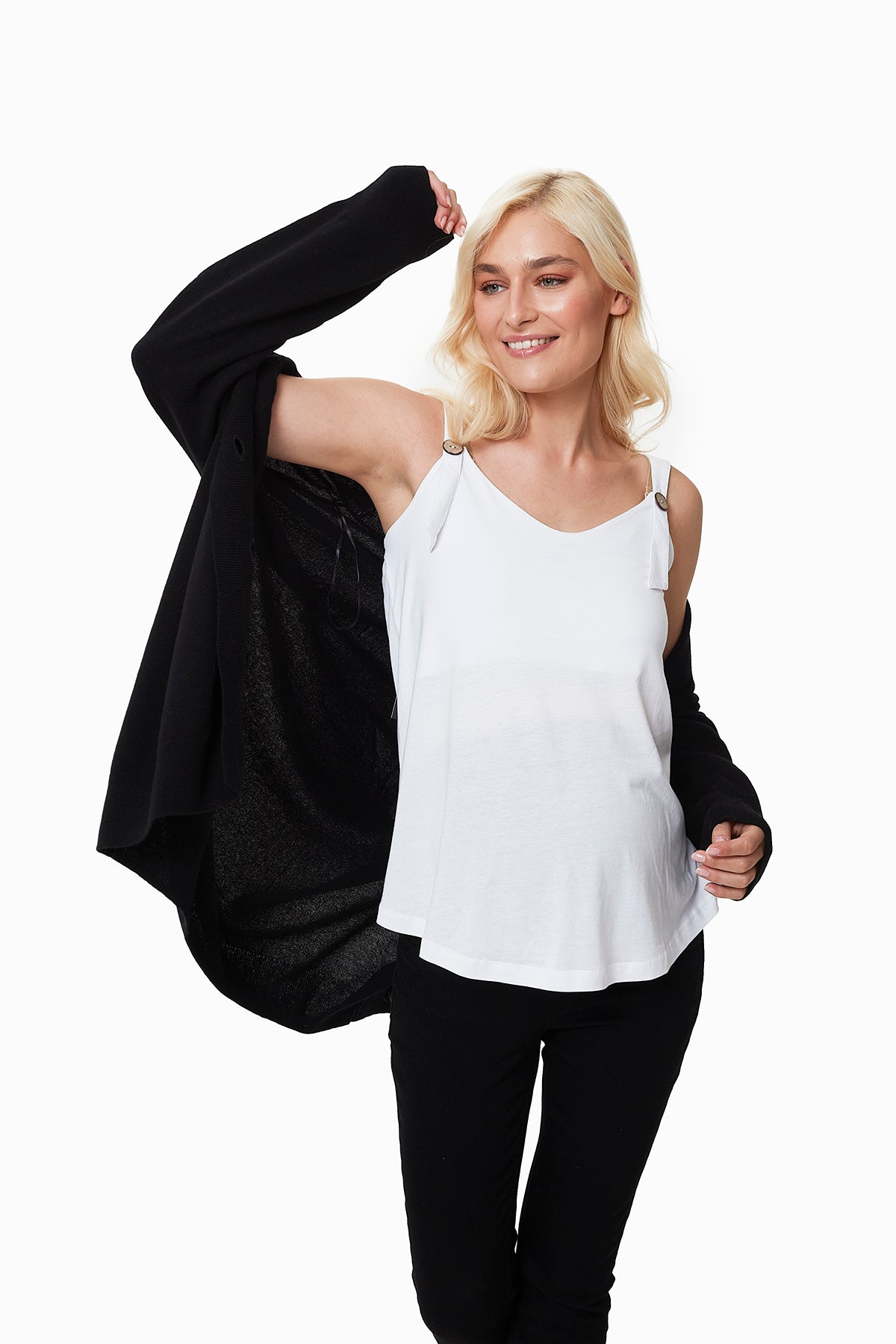 Emery Düğme Detaylı Hamile Atlet Beyaz önden görünüm