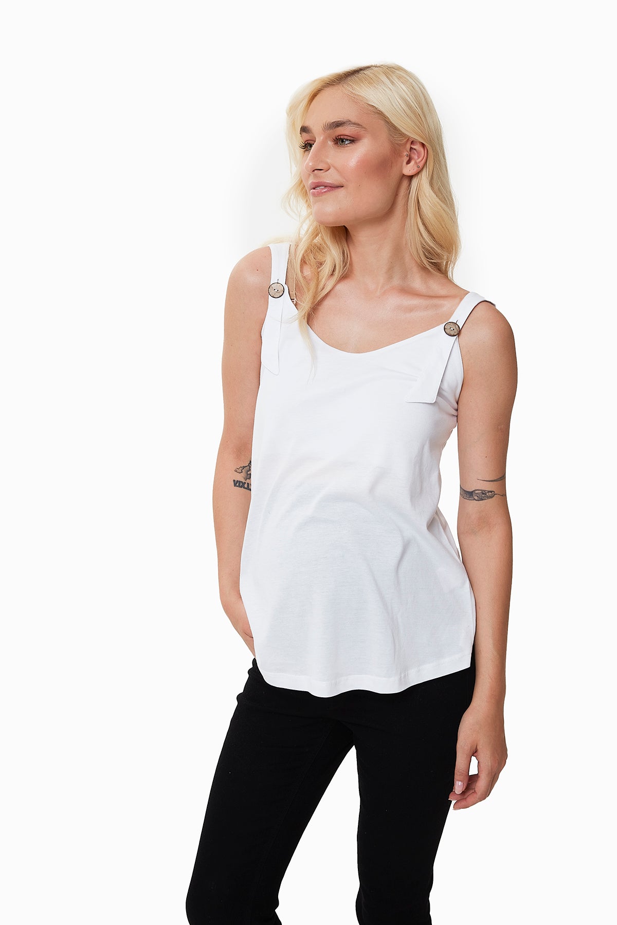 Emery Düğme Detaylı Hamile Atlet Beyaz önden görünüm