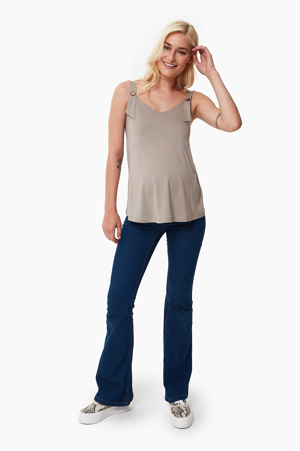 Emery Düğme Detaylı Hamile Atlet Kahverengi önden görünüm