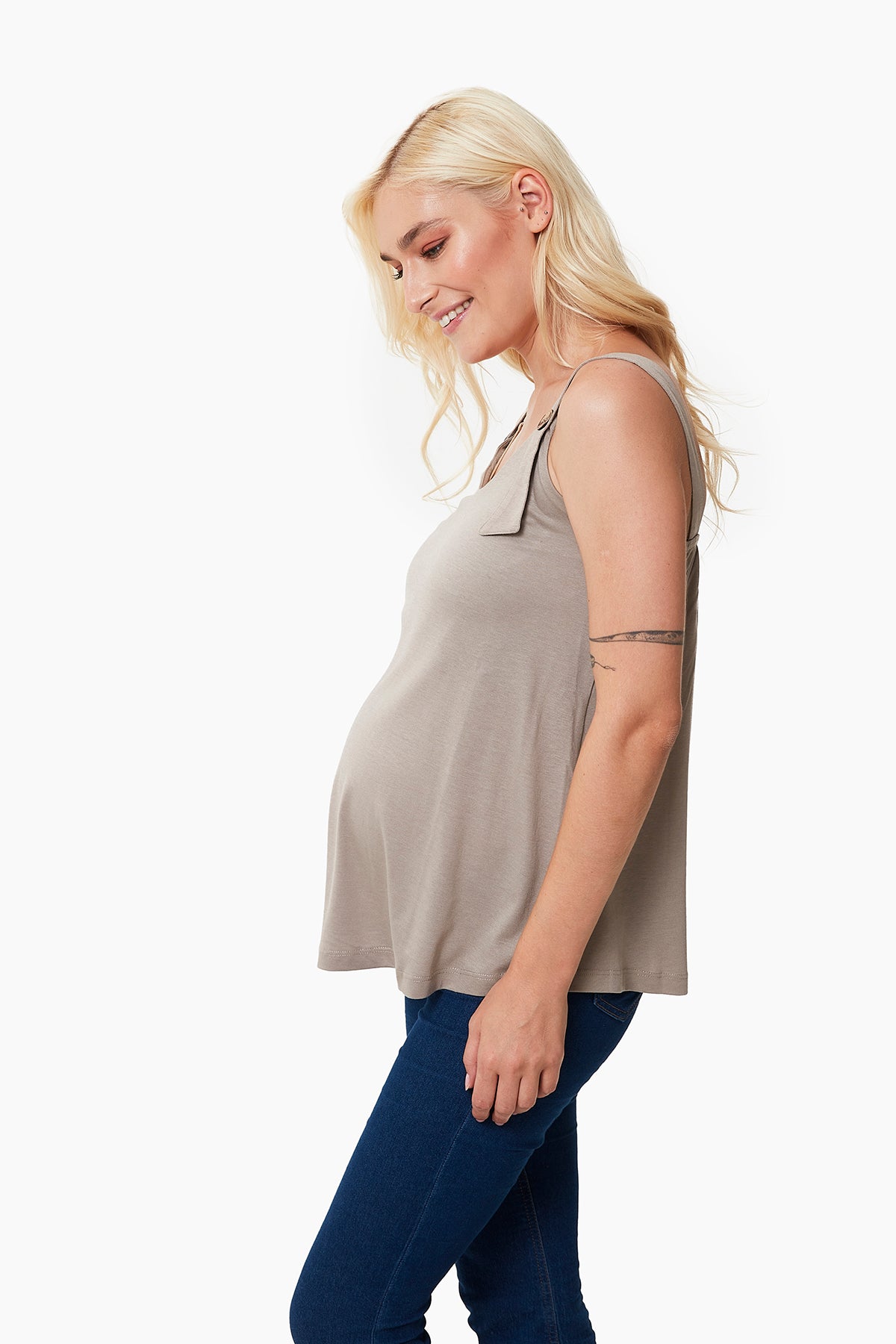 Emery Düğme Detaylı Hamile Atlet Kahverengi yandan görünüm