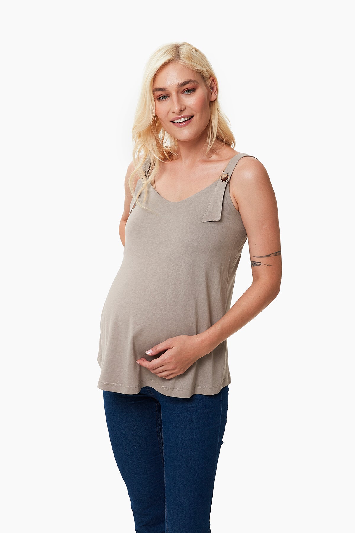 Emery Düğme Detaylı Hamile Atlet Kahverengi önden görünüm