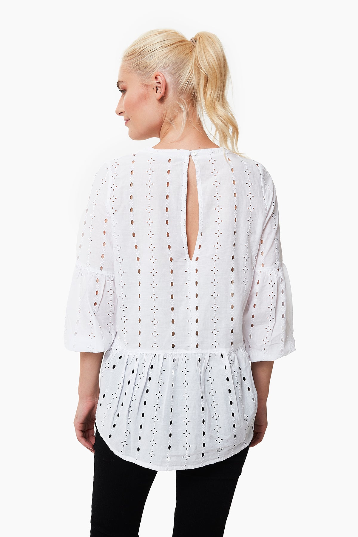 Violet Dantel Detaylı Hamile Bluz beyaz arkadan görünüm