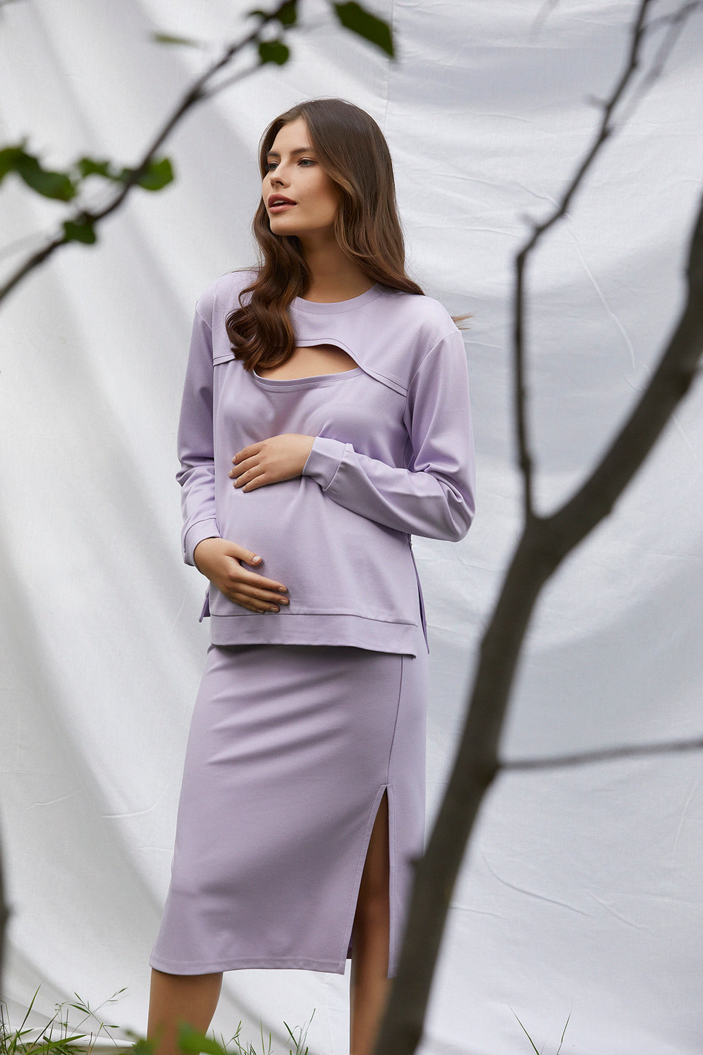 Keep-May Pencereli Sweat - Etek Hamile Takımı Lila önden görünüm