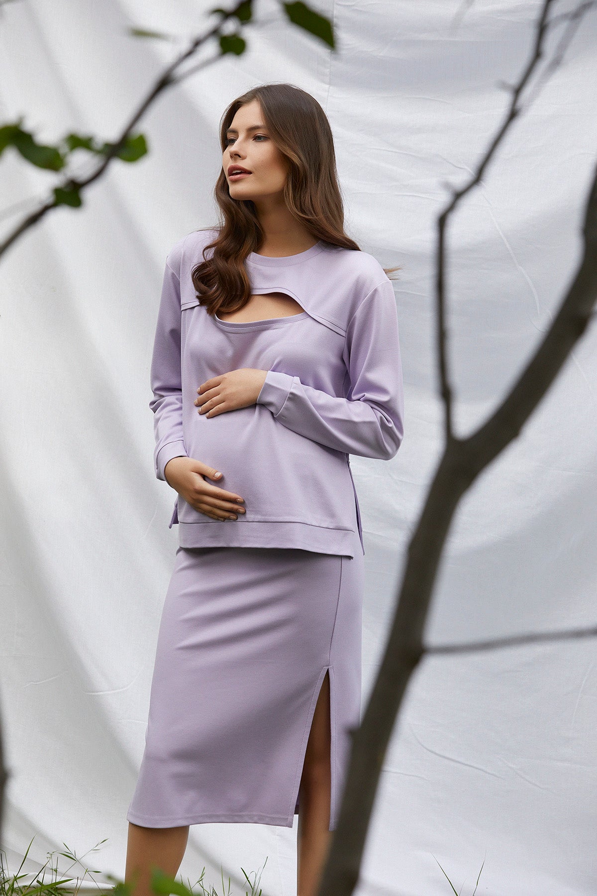 Keep-May Pencereli Sweat - Etek Hamile Takımı Lila önden görünüm