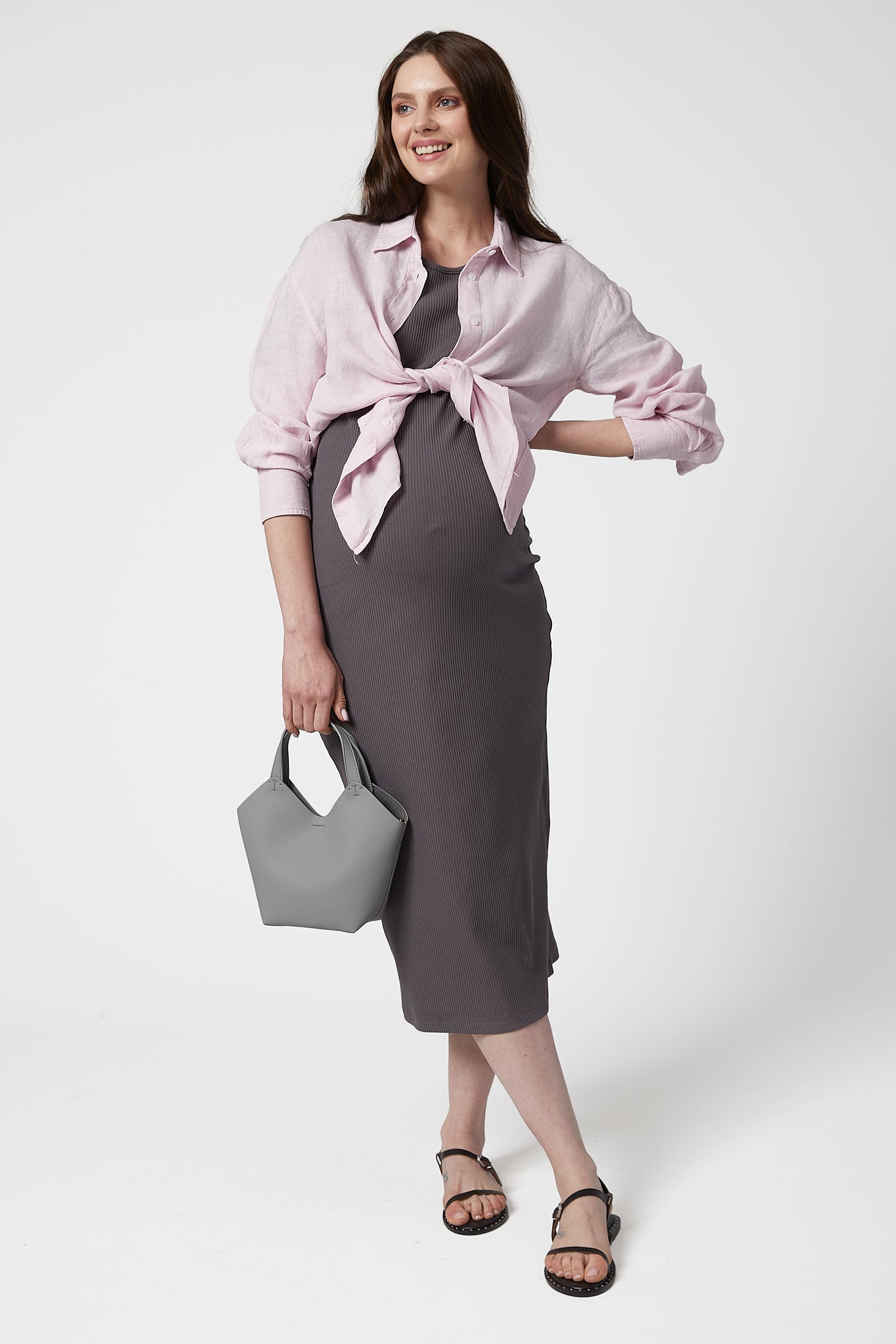 Camille hamile elbise antrasit önden görünüm