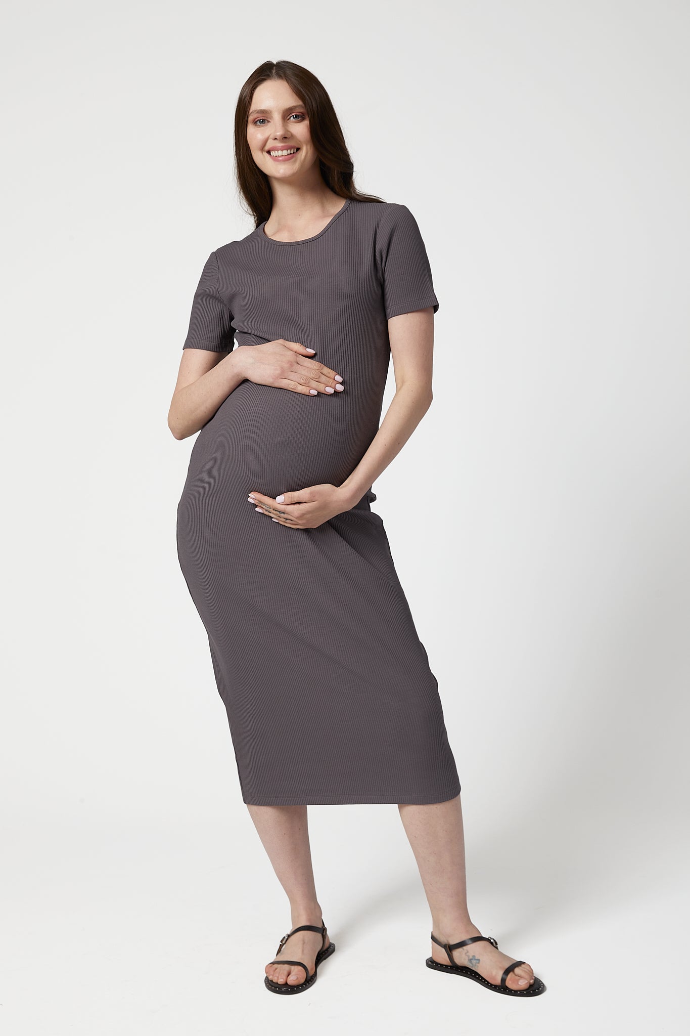 Camille hamile elbise antrasit önden görünüm