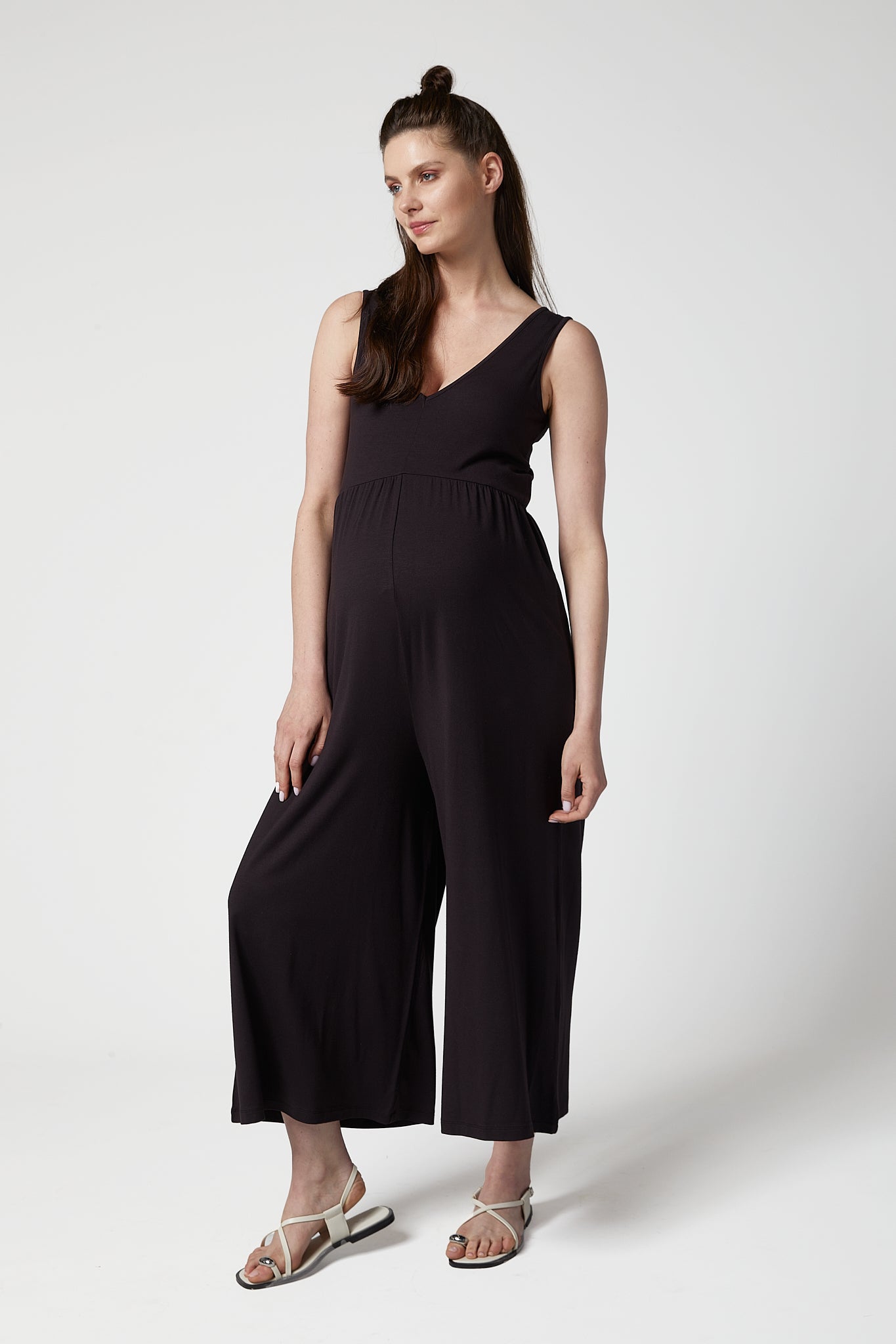 Cheria Kısa Kollu Hamile Tulum Siyah önden görünüm