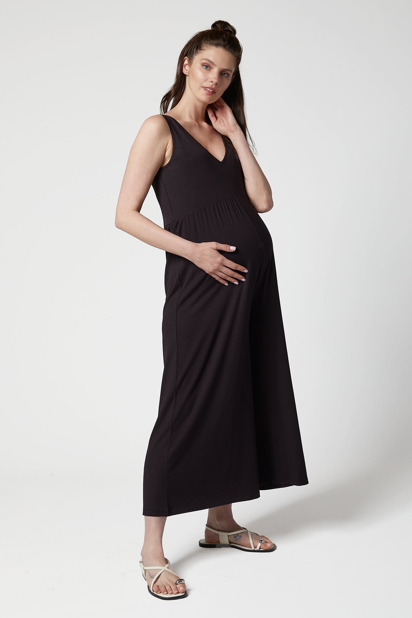 Cheria Kısa Kollu Hamile Tulum Siyah yandan görünüm