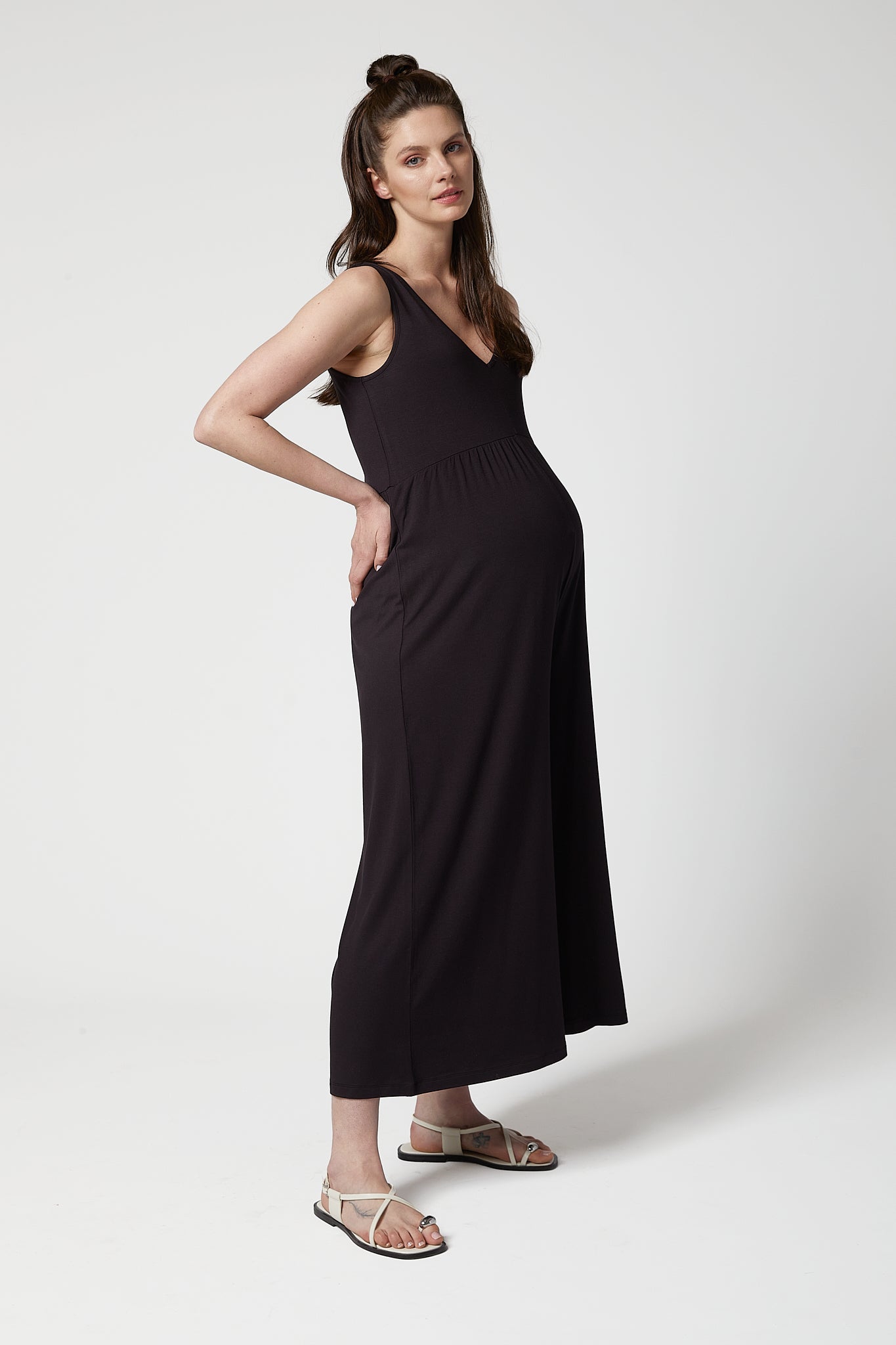 Cheria Kısa Kollu Hamile Tulum Siyah yandan görünüm