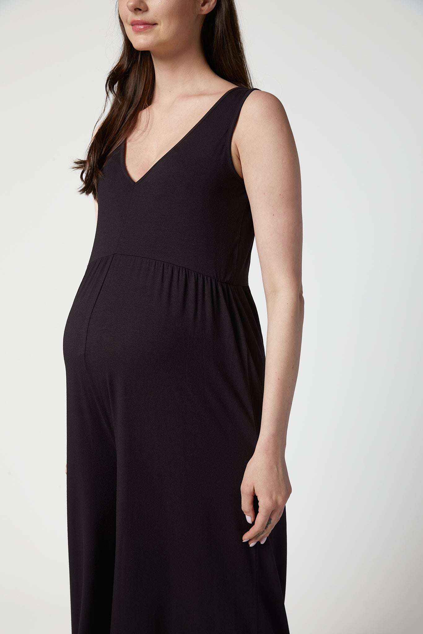 Cheria Kısa Kollu Hamile Tulum Siyah yakın detay çekim