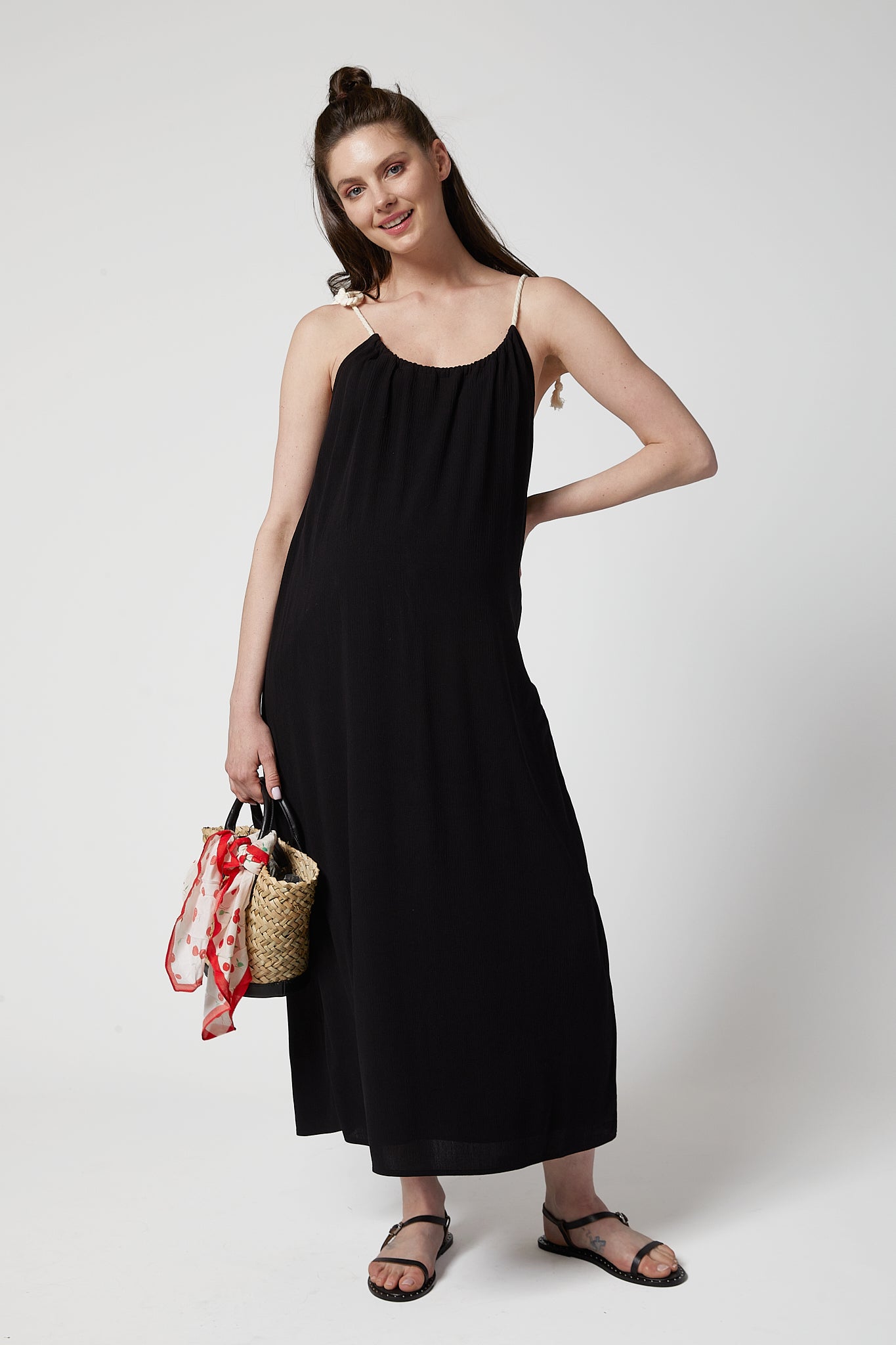 Dream Halat Askılı Hamile Elbise siyah önden görünüm