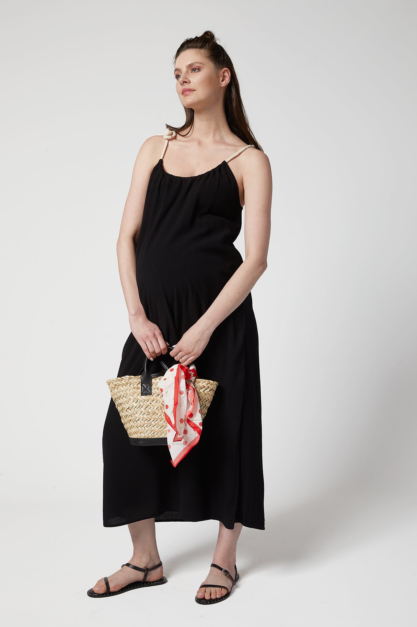 Dream Halat Askılı Hamile Elbise siyah önden görünüm