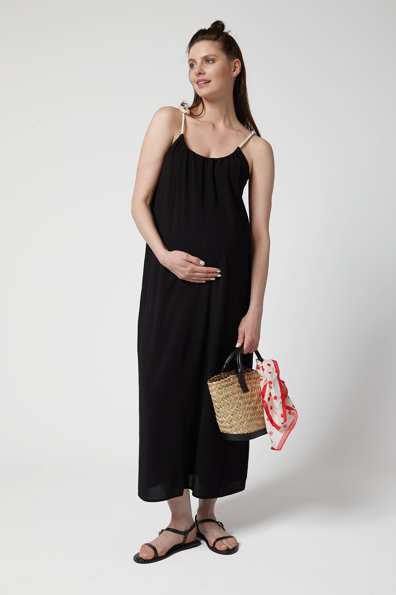 Dream Halat Askılı Hamile Elbise siyah önden görünüm