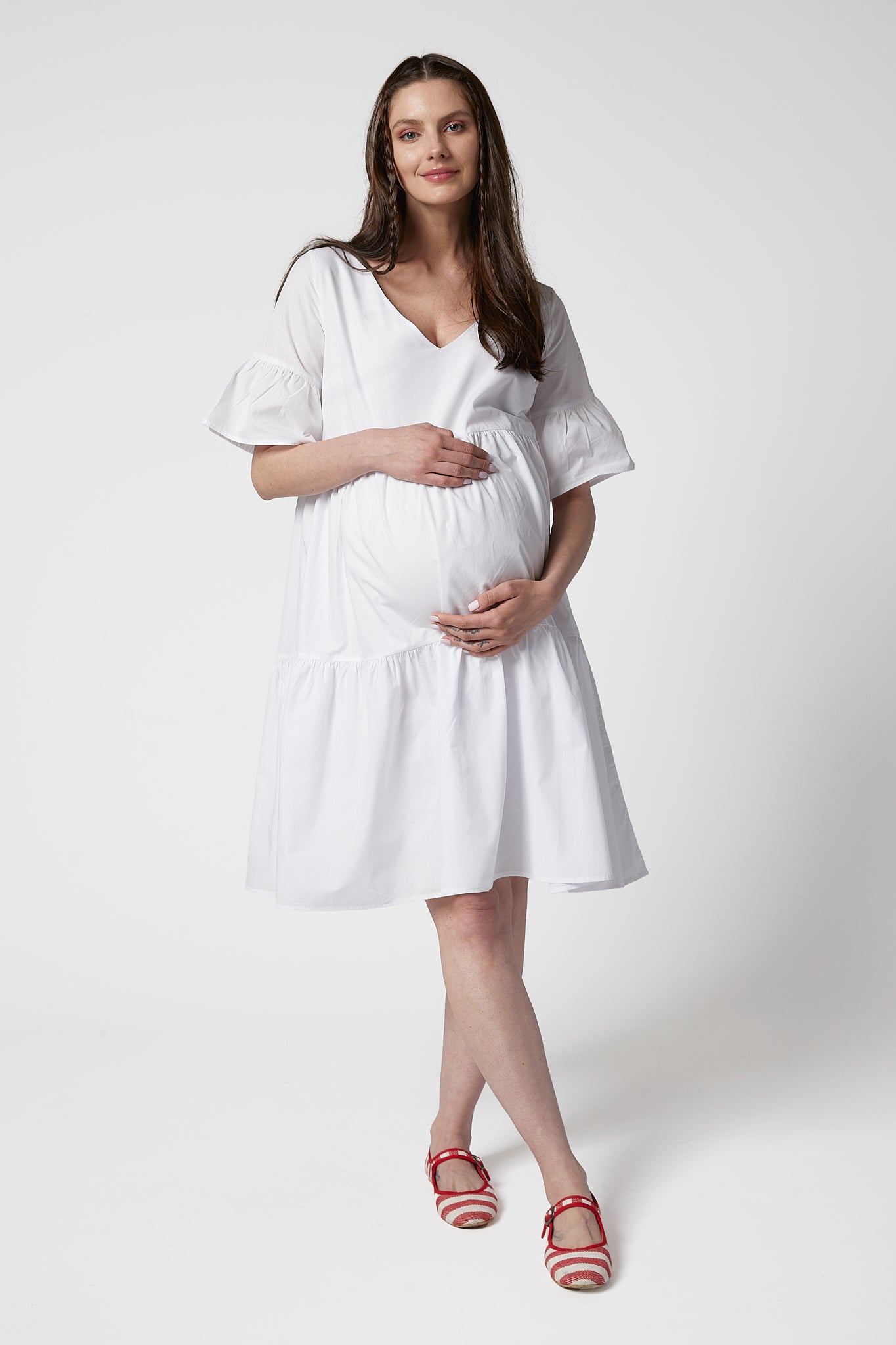 Freya Poplin Hamile Elbise beyaz önden görünüm