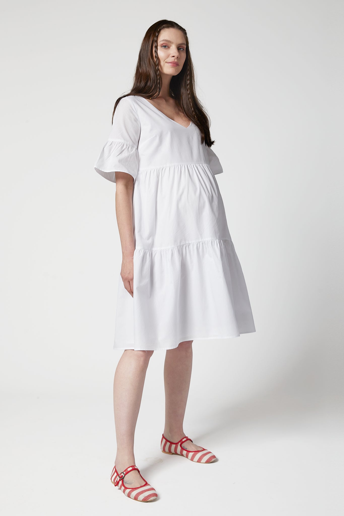 Freya Poplin Hamile Elbise beyaz yandan görünüm