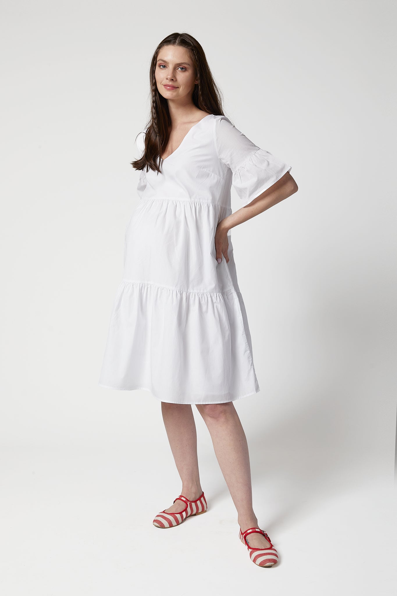 Freya Poplin Hamile Elbise beyaz yandan görünüm