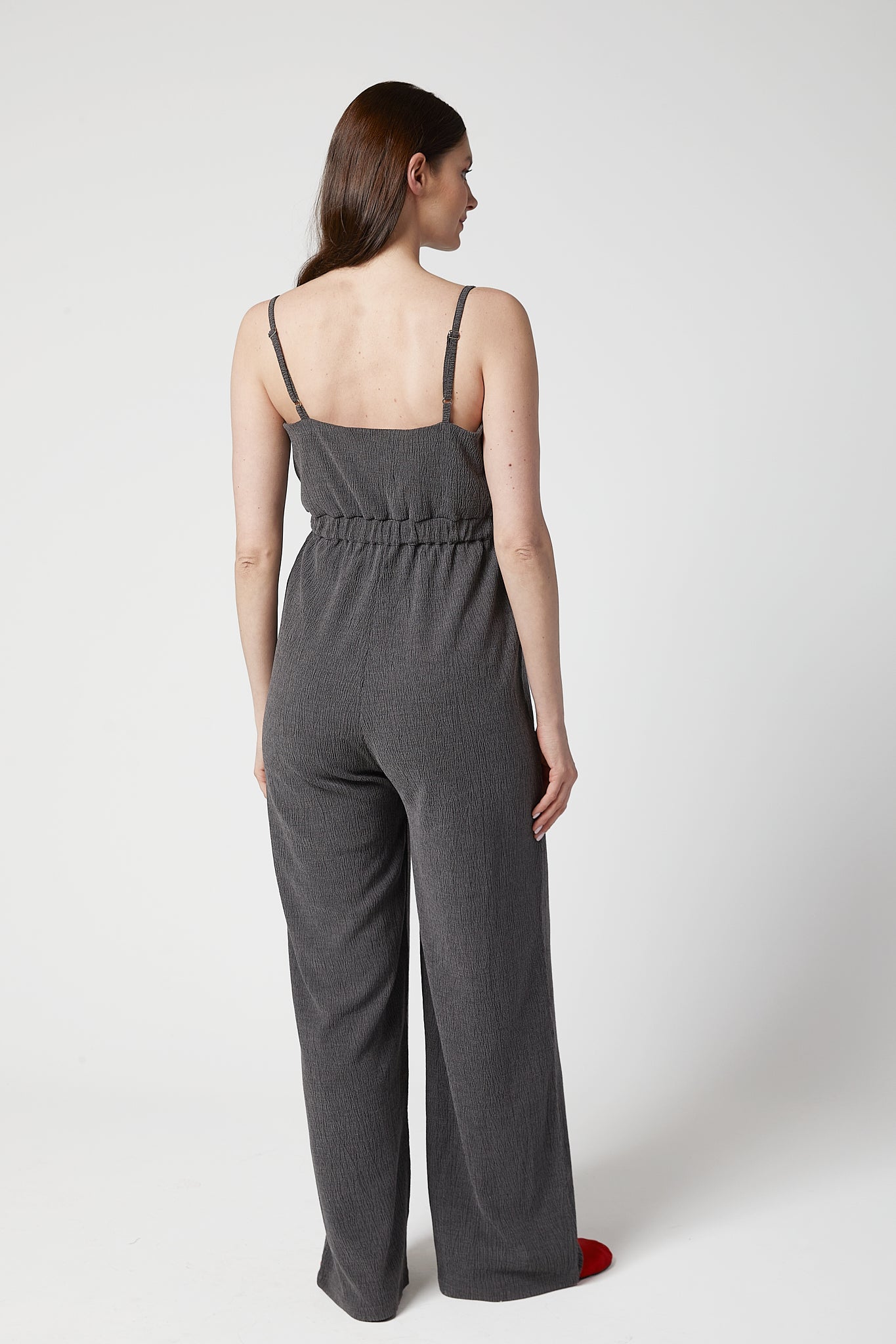 Kylie Kısa Kollu Anvelop Hamile Tulum Gri arkadan görünüm