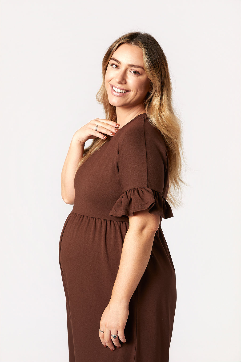 Lilyana Hamile Tulum Kahverengi yandan görünüm