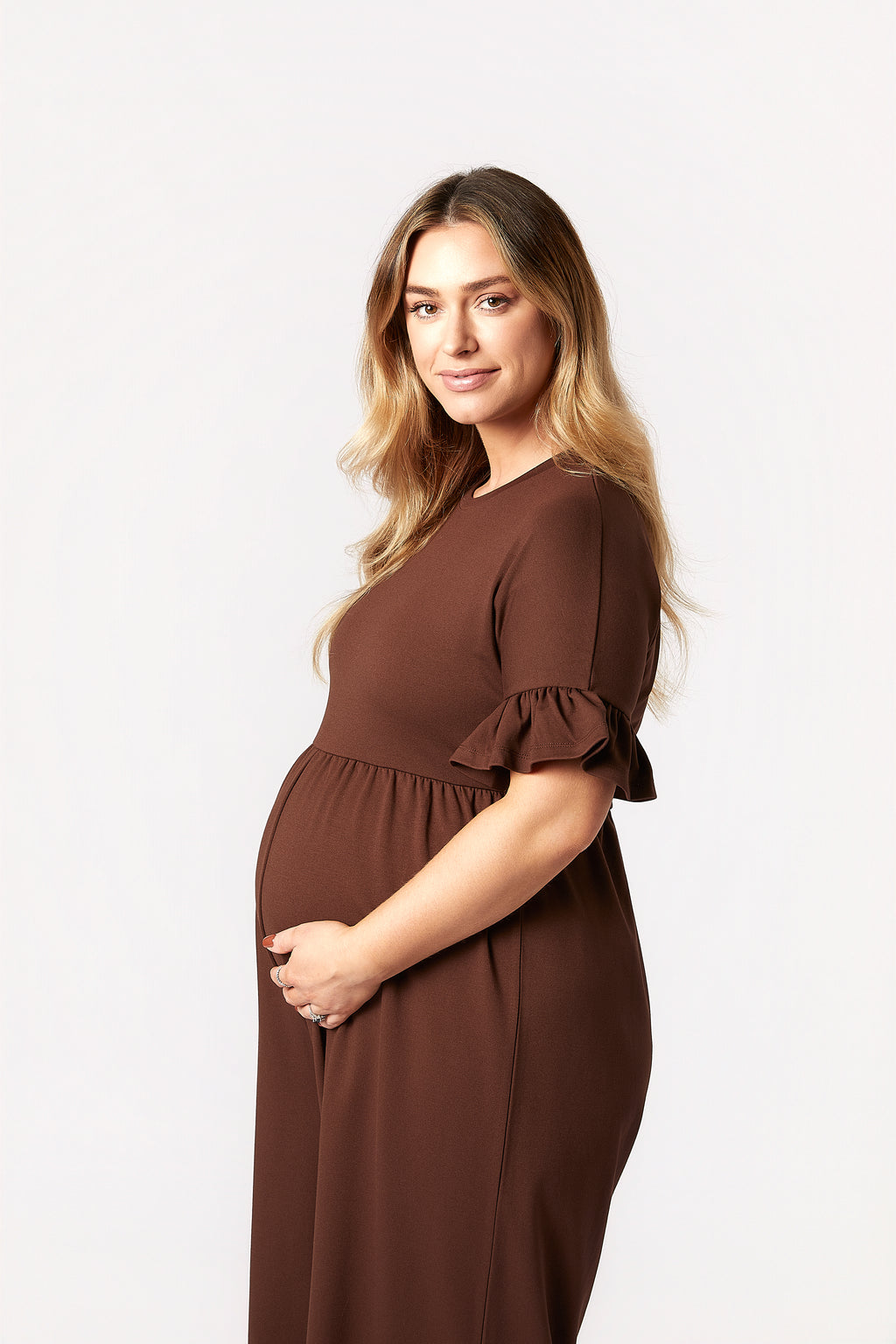 Lilyana Hamile Tulum Kahverengi yandan görünüm