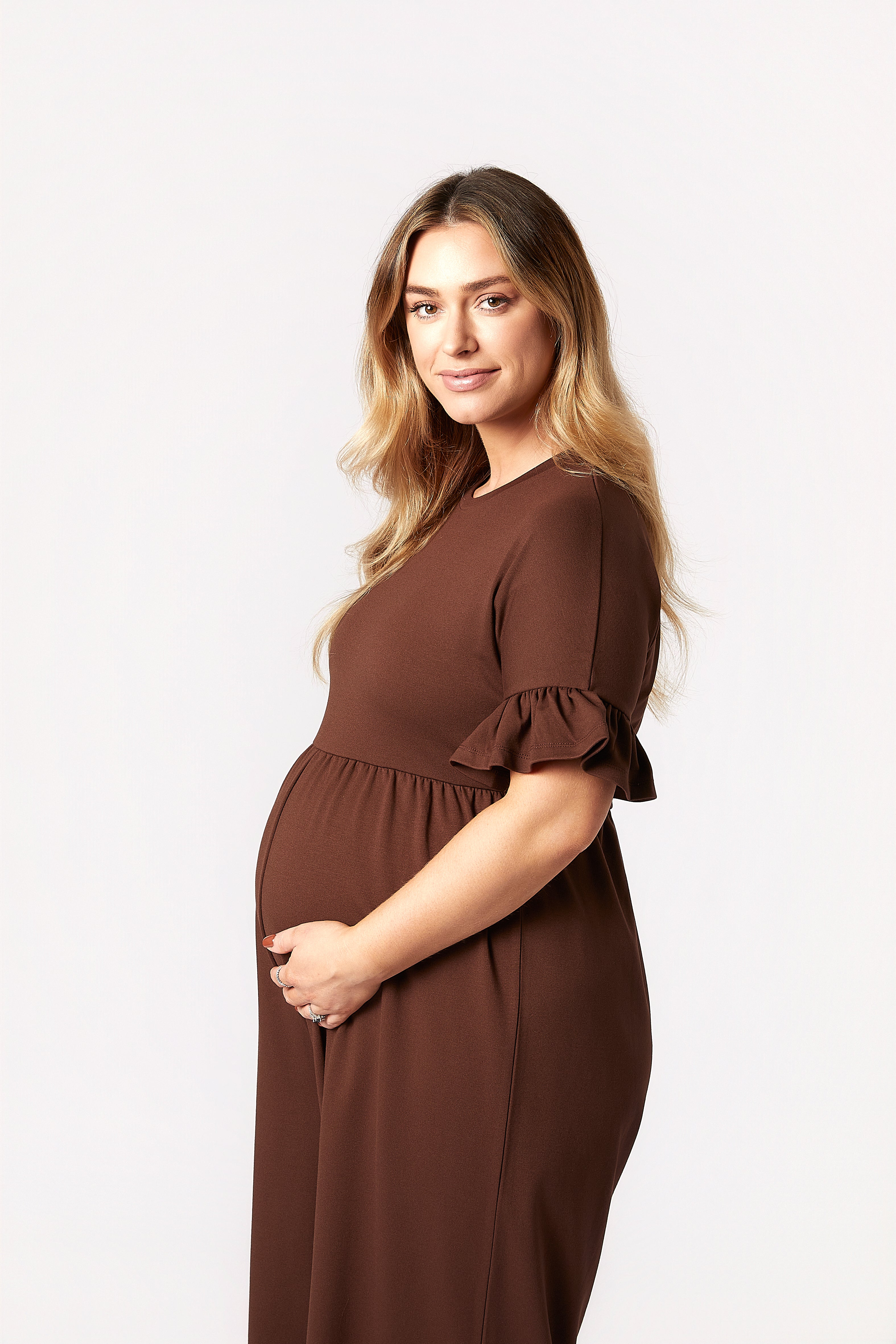 Lilyana Hamile Tulum Kahverengi yandan görünüm