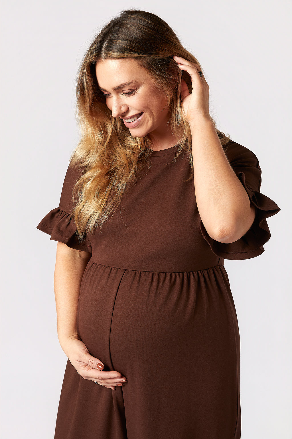 Lilyana Hamile Tulum Kahverengi yakın detay çekim