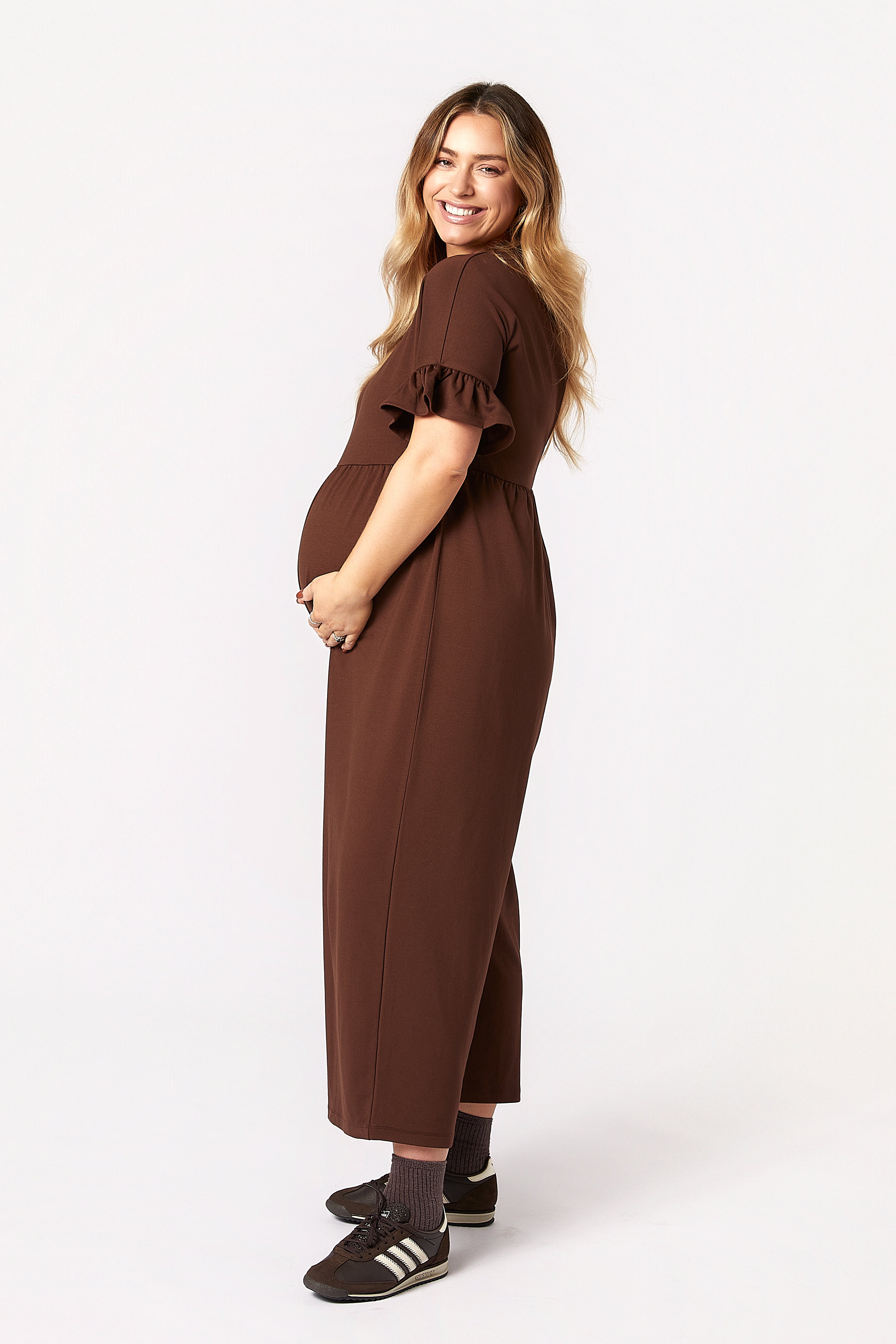 Lilyana Hamile Tulum Kahverengi yandan görünüm