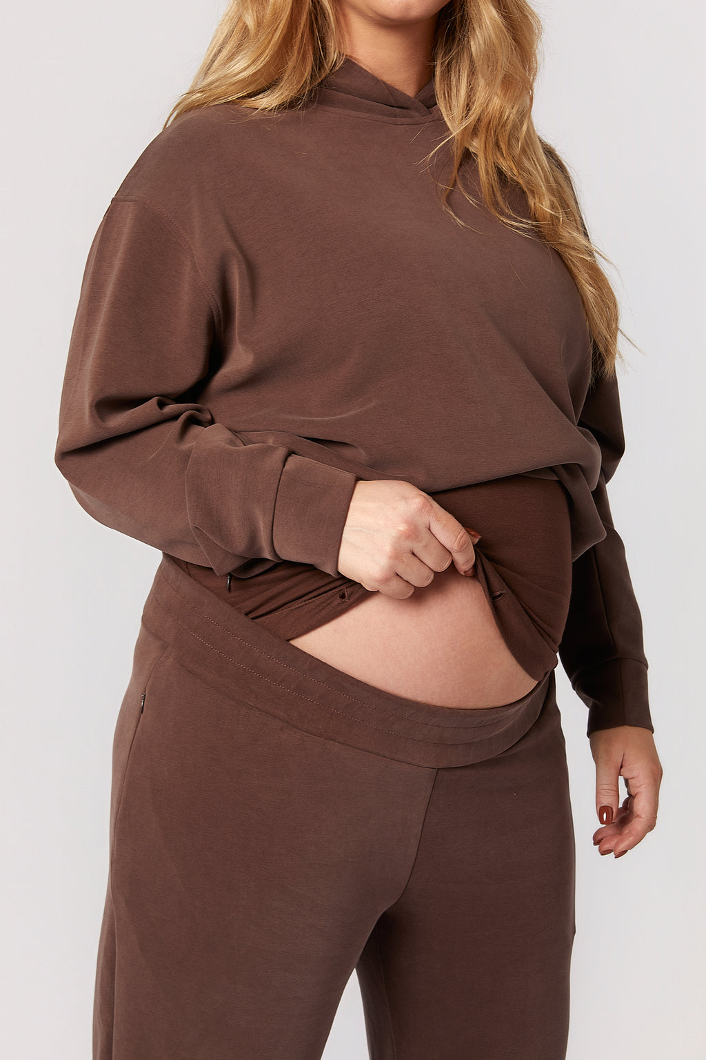 Willow Modal Hamile Eşofman Takımı Kahverengi yakın detay çekim