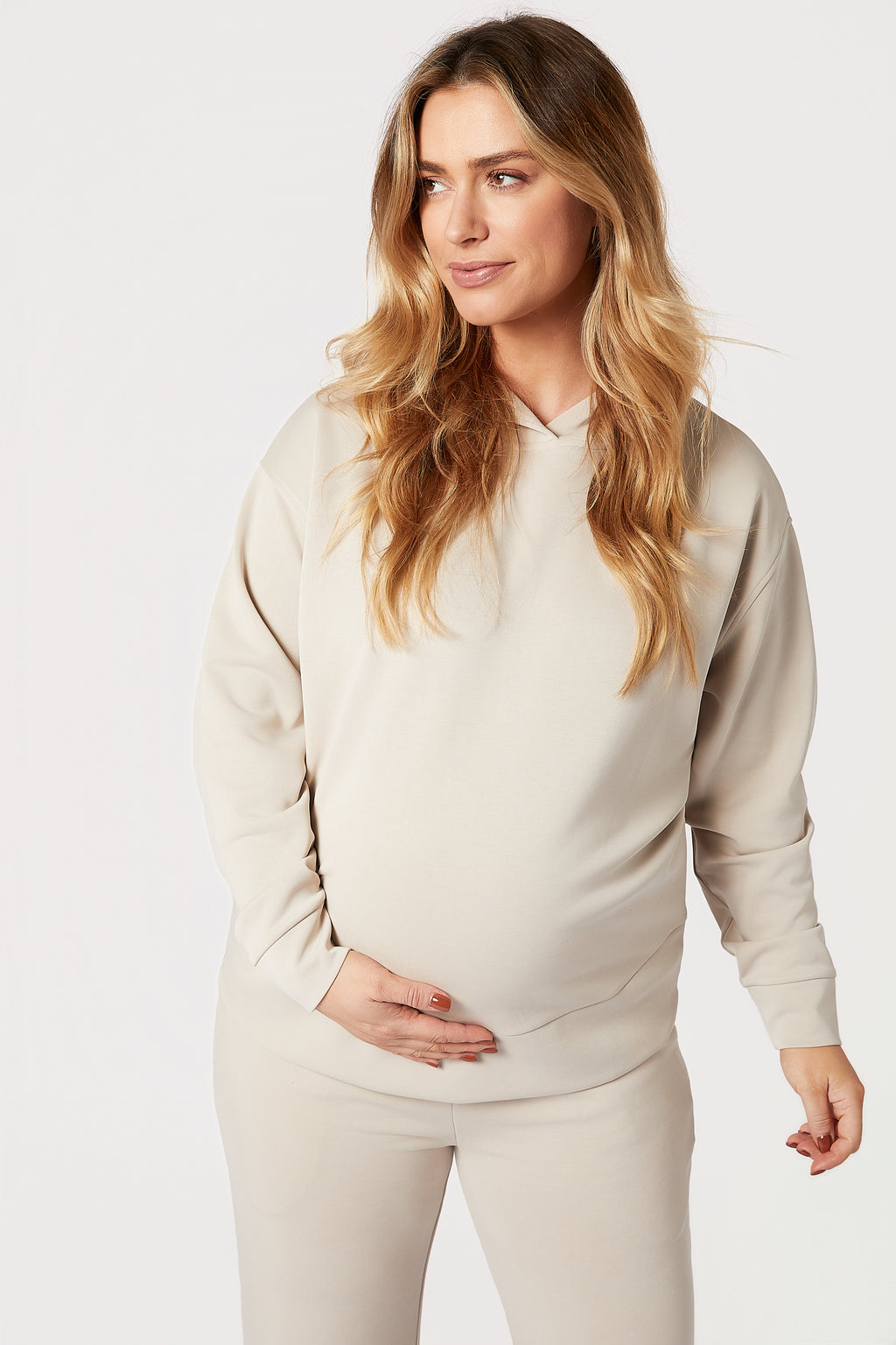 Willow Modal Hamile Eşofman Takımı Bej önden görünüm