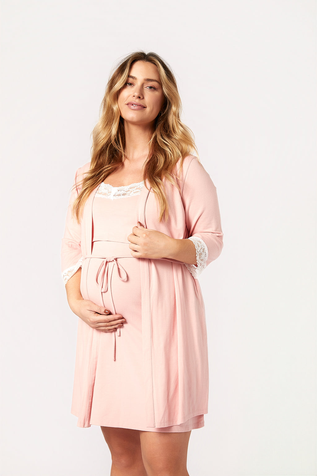 Amber modal hamile emzirme pijama pembe önden görünüm