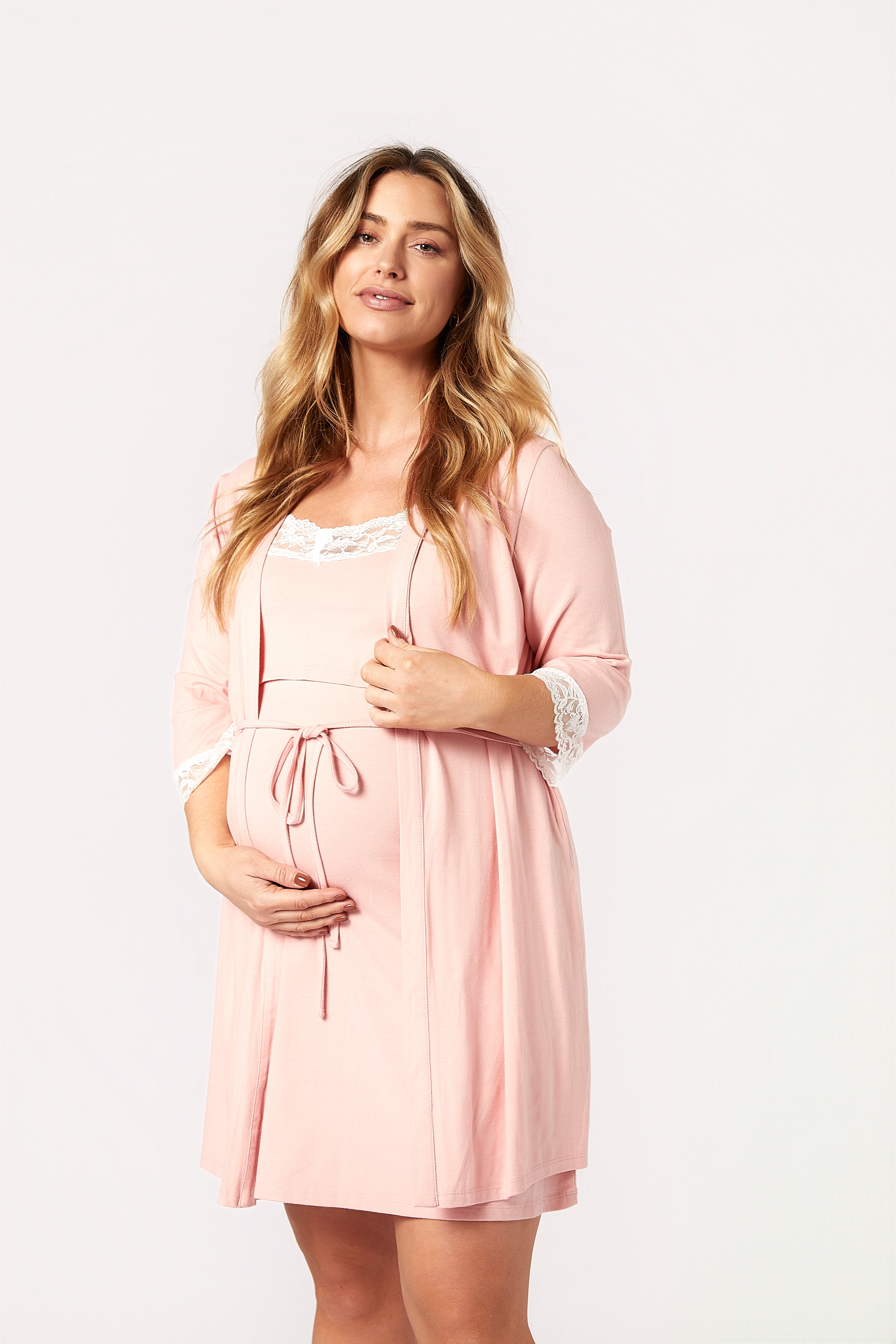 Amber modal hamile emzirme pijama pembe önden görünüm