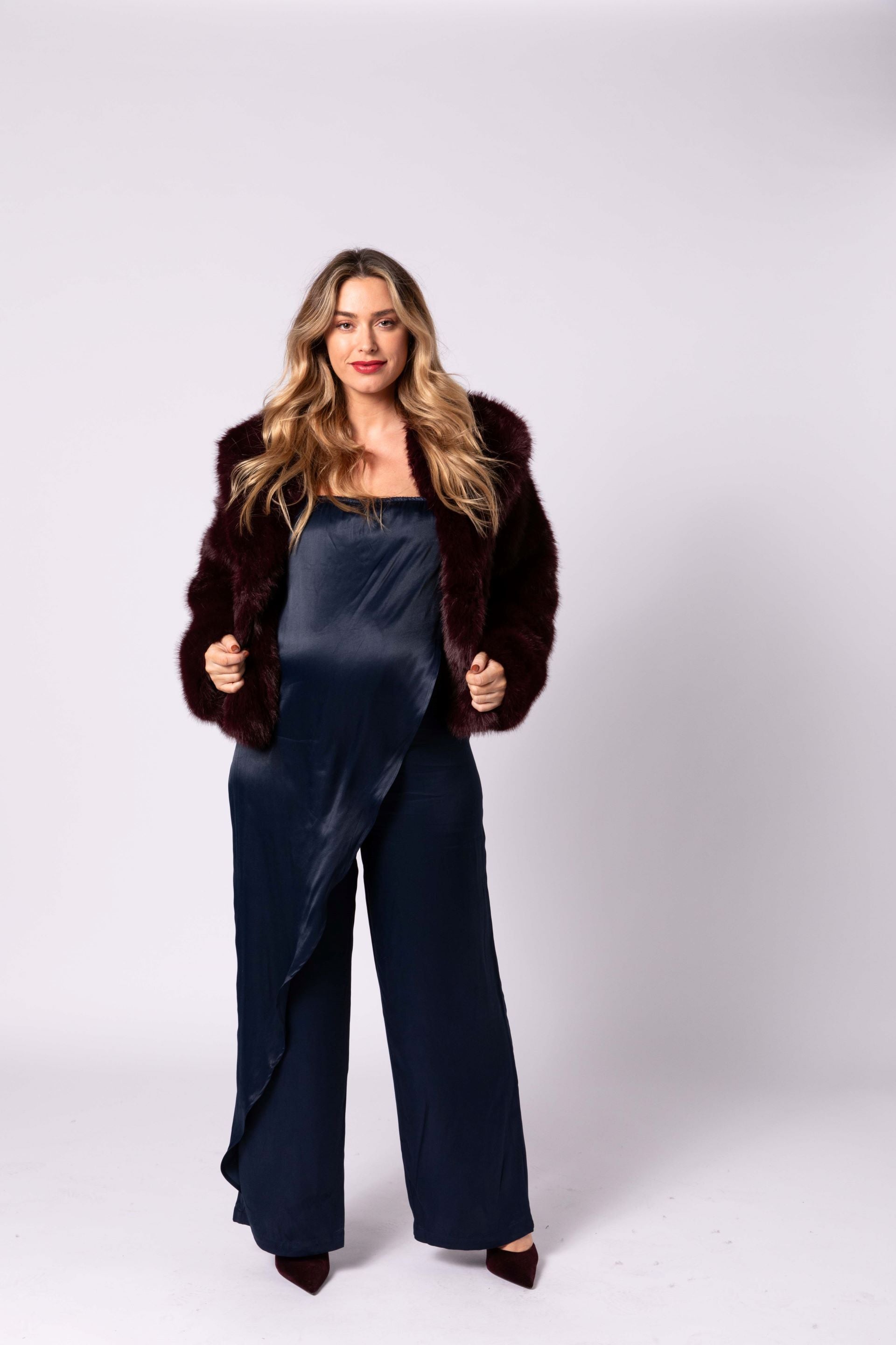 Alice exclusive saten hamile tulum lacivert önden görünüm