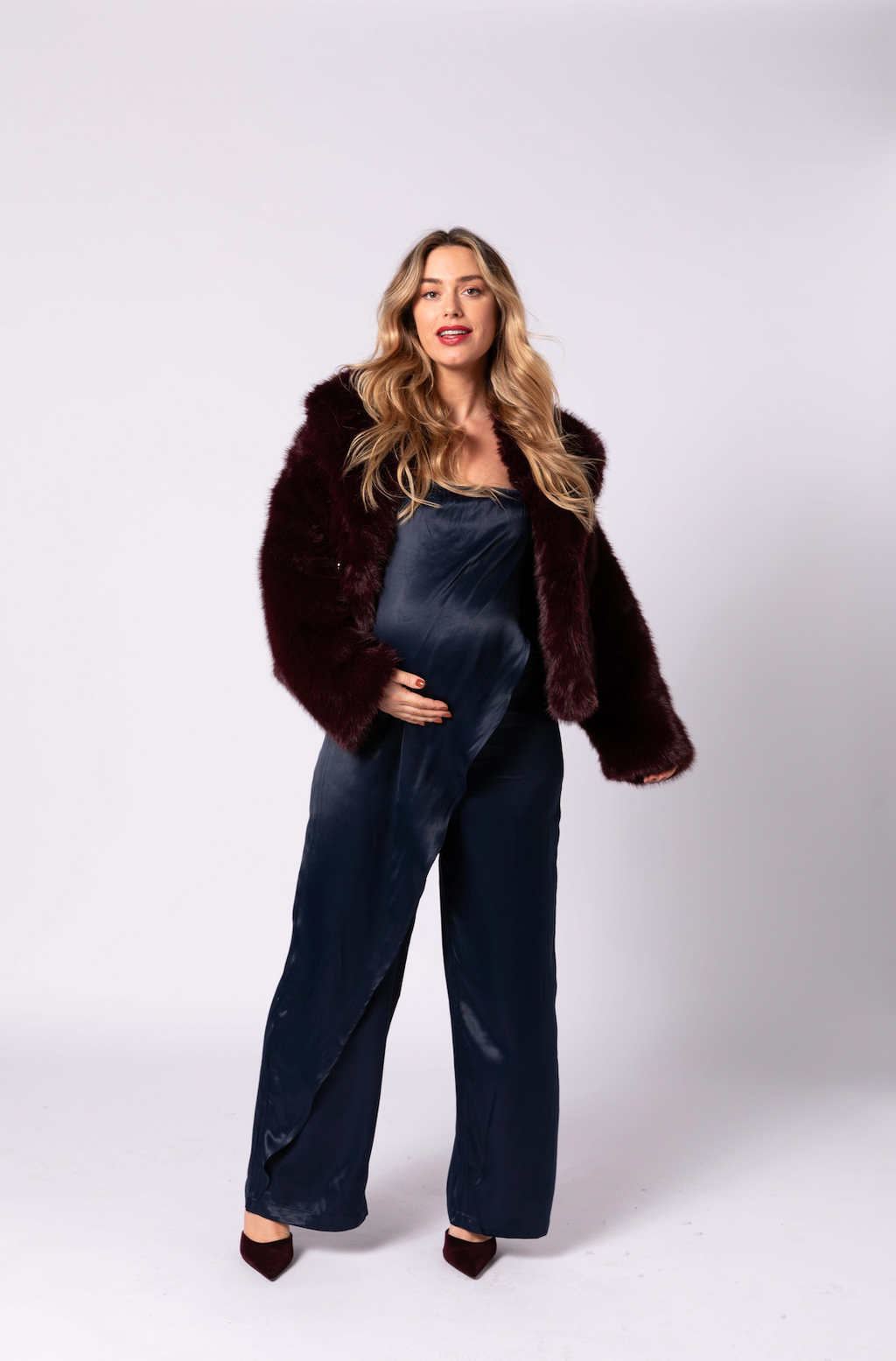 Alice exclusive saten hamile tulum lacivert önden görünüm