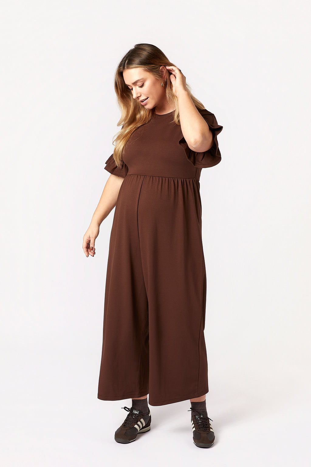 Lilyana Hamile Tulum Kahverengi önden görünüm