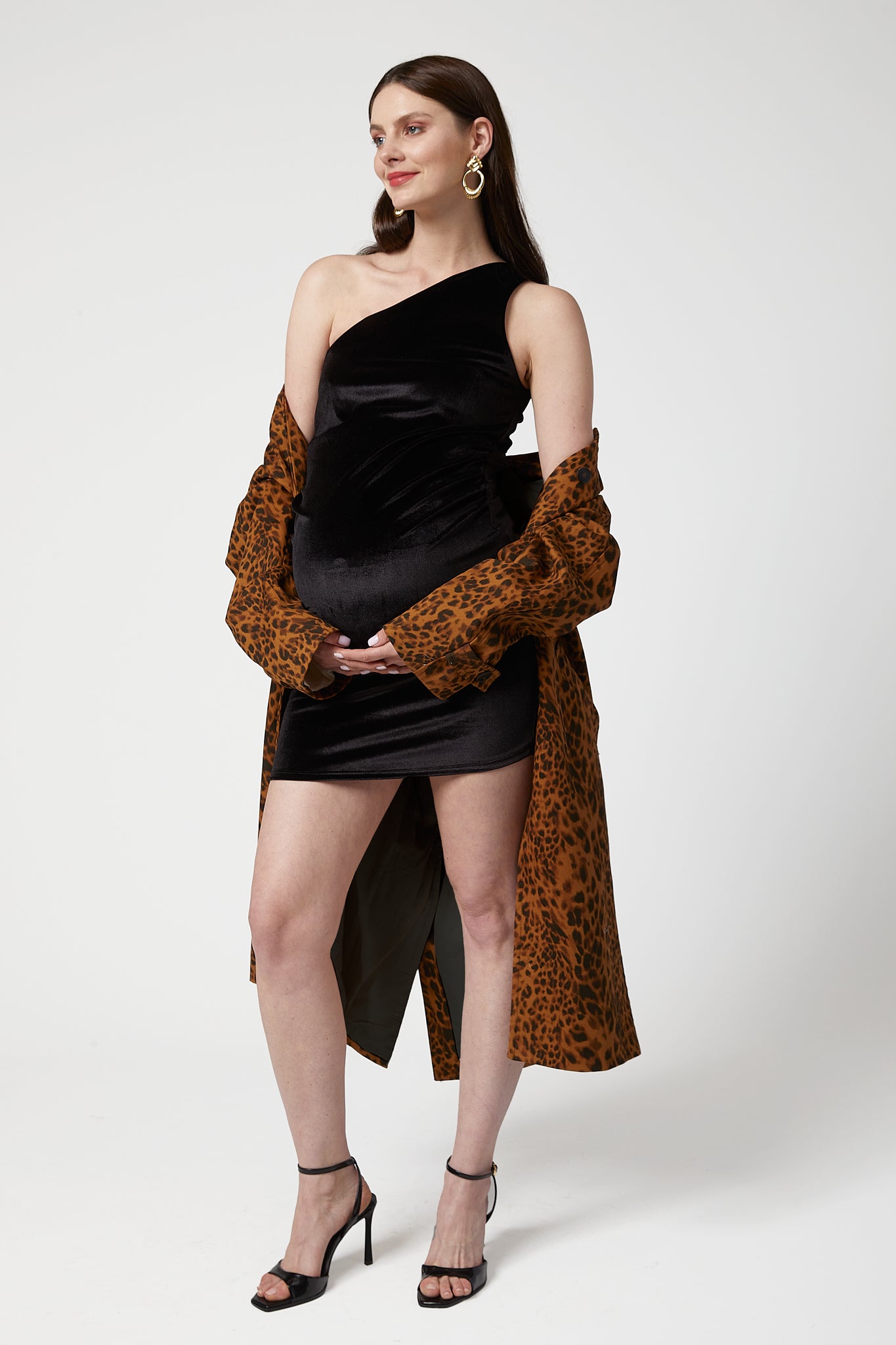 Velvetine Hamile Elbise siyah önden görünüm